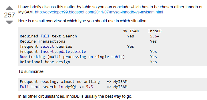 Типы таблиц MySQL, что лучше выбрать? InnoDB или MyISAM?